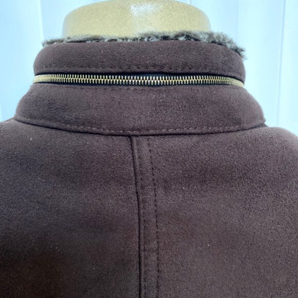 St John Sport Faux Suede Vest Sleeveless Jacket Brown Zip Faux Fur S - Picture 6 of 8